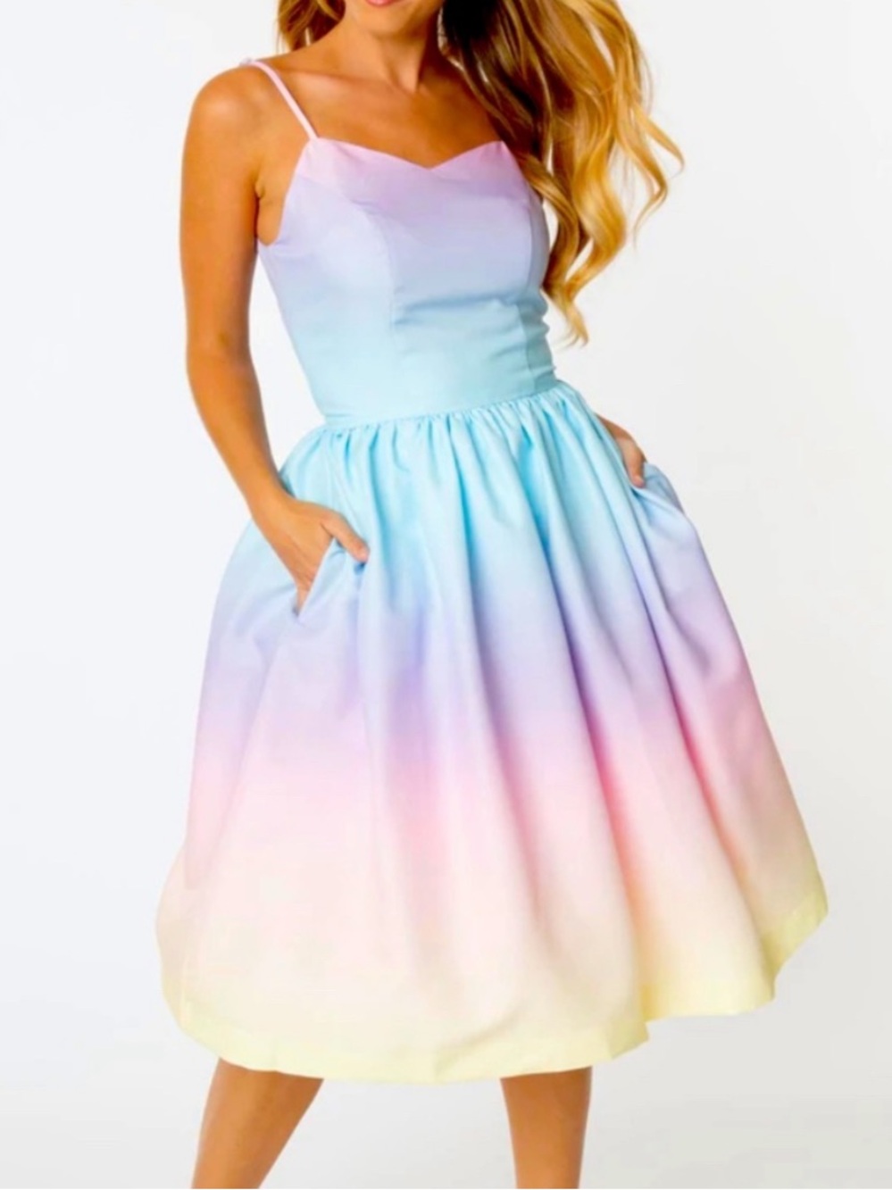 Unique Vintage Magnolia Park pastel rainbow swing dress
